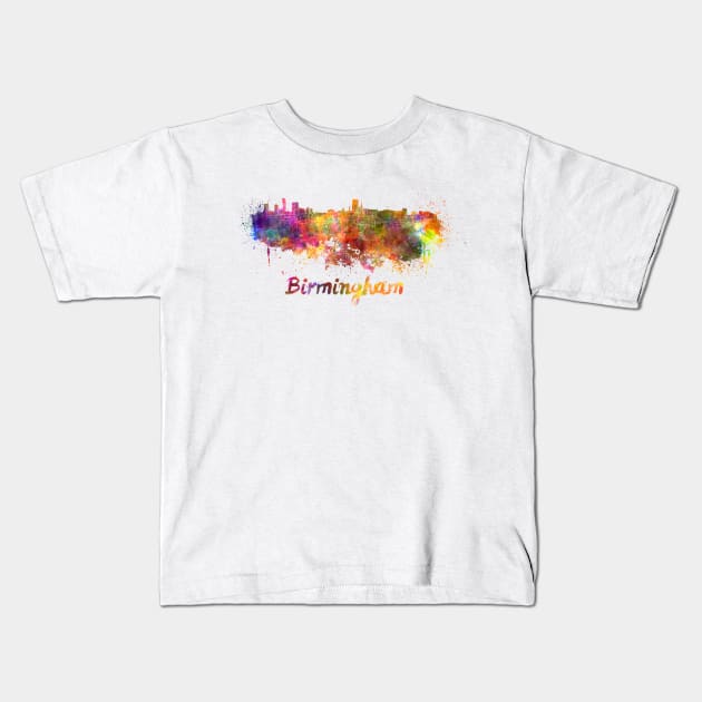 Birmingham AL skyline in watercolor Kids T-Shirt by PaulrommerArt